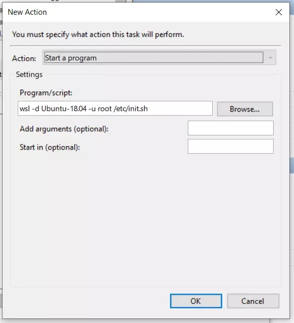 Add an action to call WSL script in Windows Task